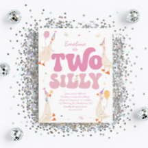 Two Silly Goose 2nd Birthday Invitation Girl Pink