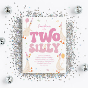 Two Silly Goose 2nd Birthday Invitation Girl Pink