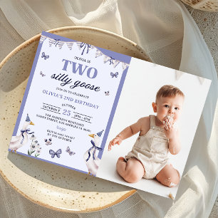 Two Silly Goose 2nd Birthday Party Photo Invitation