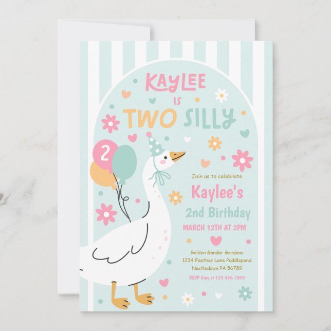 Two Silly Goose 2nd Birthday Party Spring Birthday Invitation (Front)