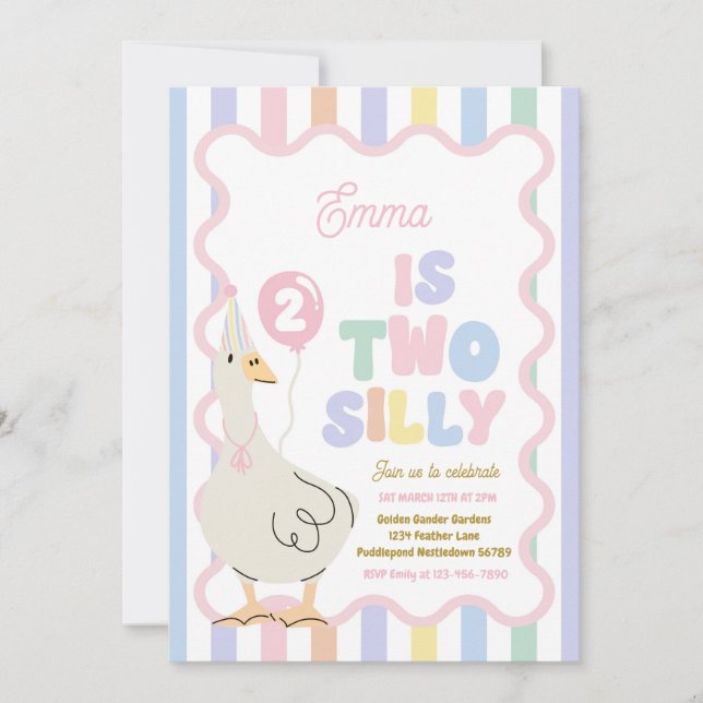 Two Silly Goose 2nd Birthday Party Spring Birthday Invitation (Front)