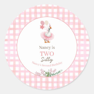 Two Silly Goose 2nd Birthday Pink  Classic Round Sticker
