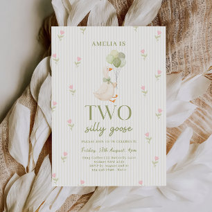 Two Silly Goose Balloons Floral 2nd Birthday Invitation
