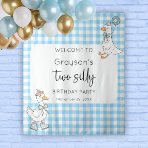 Two Silly Goose Blue 2nd Birthday Welcome Backdrop Tapestry