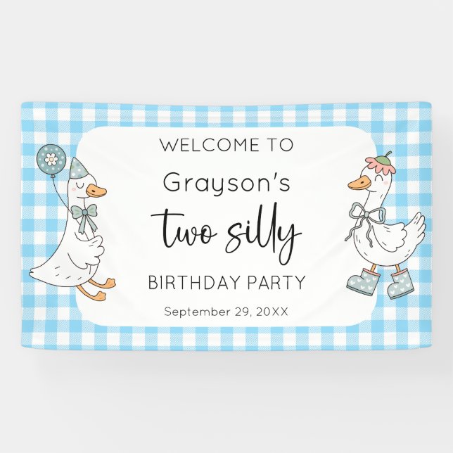 Two Silly Goose Blue 2nd Birthday Welcome Banner (Horizontal)