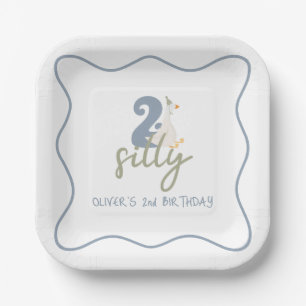 Two Silly Goose blue and green 2nd Birthday Paper Plate