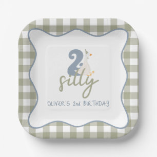 Two Silly Goose blue and green 2nd Birthday Paper Plate