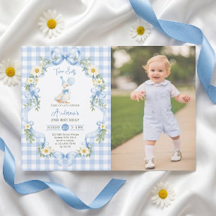 Two Silly Goose Blue Bow Birthday Invitation Photo