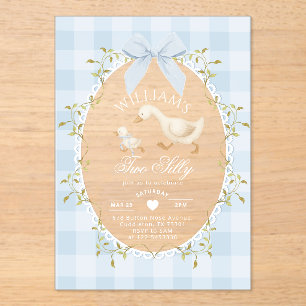 Two Silly Goose Blue Gingham 2nd Birthday Acrylic Invitations