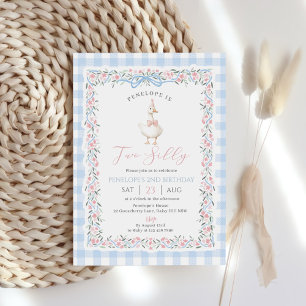 Two Silly Goose Blue Gingham Girl 2nd Birthday Invitation