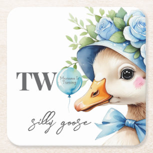 Two Silly Goose Boy Birthday  Square Paper Coaster