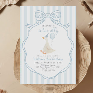 Two Silly Goose Boy Blue Bow 2nd Birthday Invitation