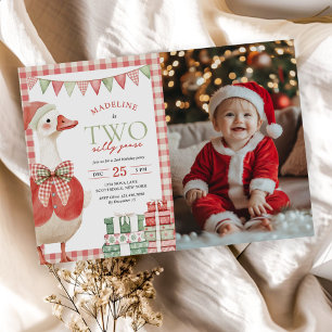 Two Silly Goose Christmas 2nd Birthday Photo Invitation