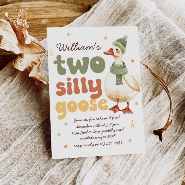 Two Silly Goose Christmas Green 2nd Birthday Invitation (Creator Uploaded)