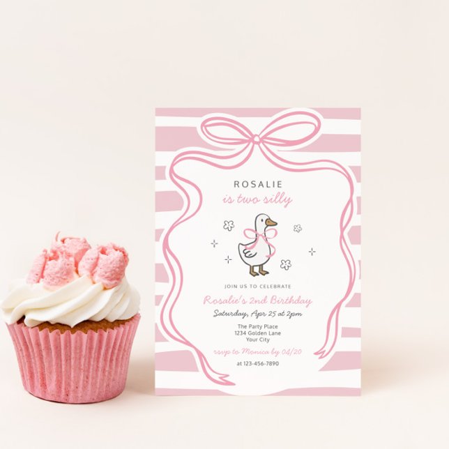 Two Silly Goose Coquette Girls 2nd Birthday Invitation (Two Silly Goose Girls 2nd Birthday Invite)