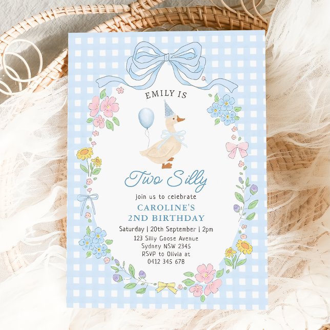 Two Silly Goose Floral Bow 2nd Birthday Invitation (Creator Uploaded)