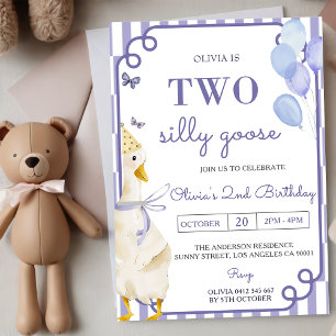Two Silly Goose Gingham 2nd Birthday Party  Invitation