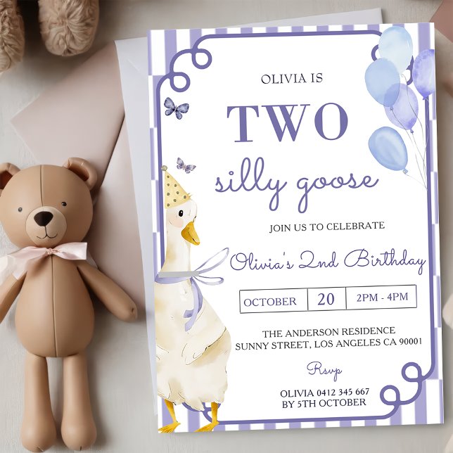 Two Silly Goose Gingham 2nd Birthday Party  Invitation (Creator Uploaded)