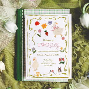 Two Silly Goose Gingham Cottagecore 2nd Birthday Invitation