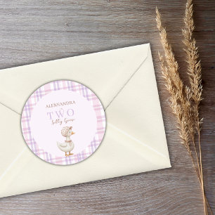 Two Silly Goose Girl 2nd Birthday Party Thank You Classic Round Sticker