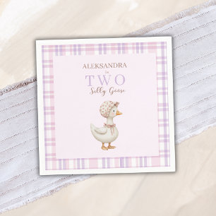 Two Silly Goose Girl 2nd Birthday Party Watercolor Napkin