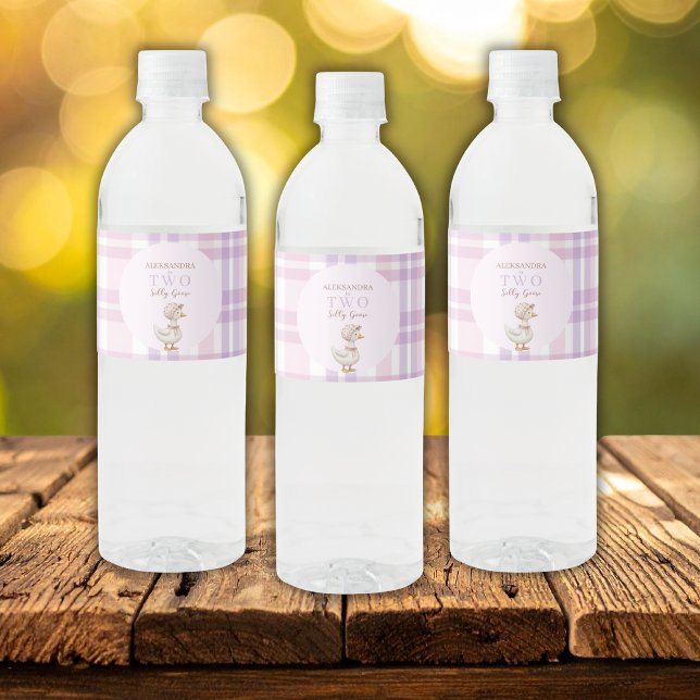 Two Silly Goose Girl 2nd Birthday Party You Water Bottle Label (Creator Uploaded)