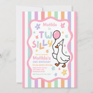Two Silly Goose Girl Pastel 2nd Birthday Party Invitation