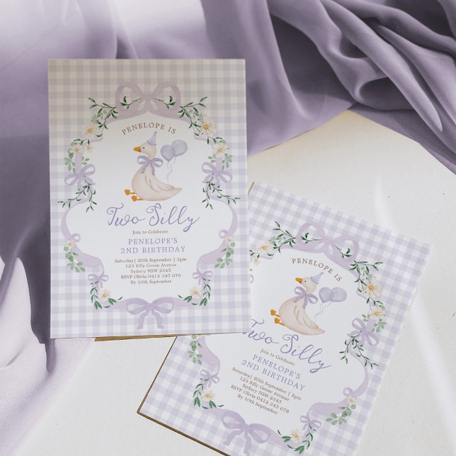 Two Silly Goose Lavender Bow Girl 2nd Birthday Invitation (Creator Uploaded)