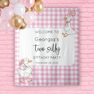 Two Silly Goose Pink 2nd Birthday Welcome Backdrop Tapestry