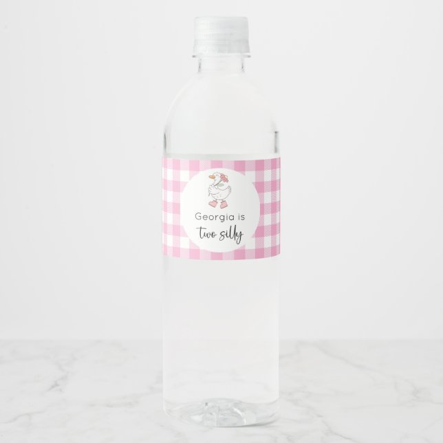 Two Silly Goose Pink Birthday Water Bottle Label (Front)
