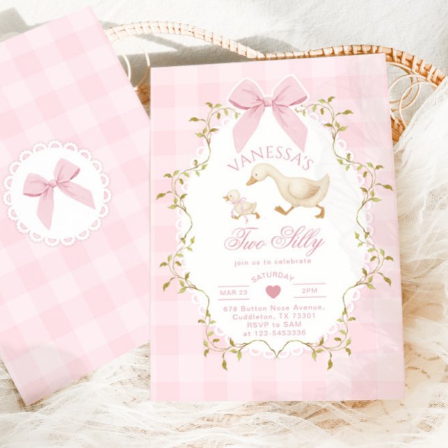 Two Silly Goose Pink Bow Girl 2nd Birthday Invitation (Creator Uploaded)