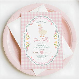 Two Silly Goose Pink Bow Girl 2nd Birthday Invitation