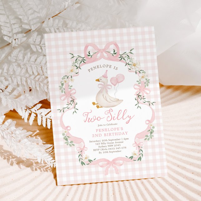 Two Silly Goose Pink Bow Girl 2nd Birthday Invitation (Creator Uploaded)