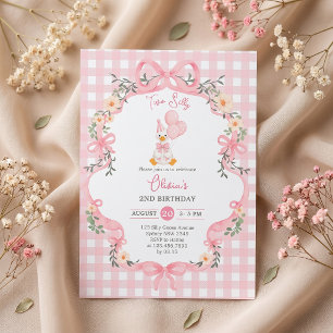 Two Silly Goose Pink Bow Girl Birthday Invitation