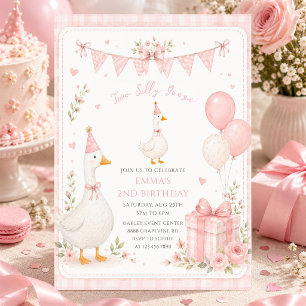 Two Silly Goose Pink Floral 2ND Birthday Invitation