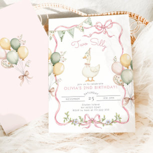Two Silly Goose Pink Girl 2nd Birthday Invitation