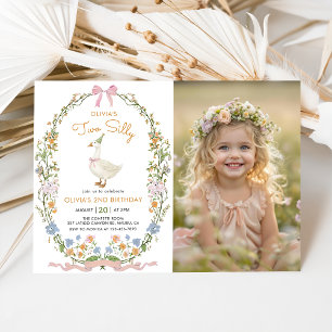 Two Silly Goose Wildflower 2nd Birthday Photo Invitation