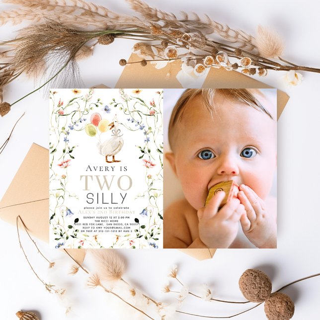 Two Silly Goose Wildflower Photo 2nd Birthday Invitation (Creator Uploaded)
