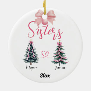 Two Sisters Christmas Tree With Custom Names Ceramic Ornament