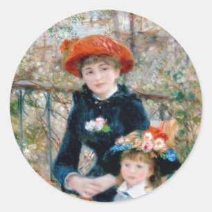 Two Sisters on Terrace by Renoir. Fine art print. Classic Round Sticker
