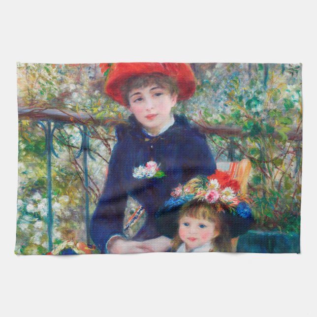 Two Sisters - Renoir Impressionist Painting 1881 Tea Towel (Horizontal)