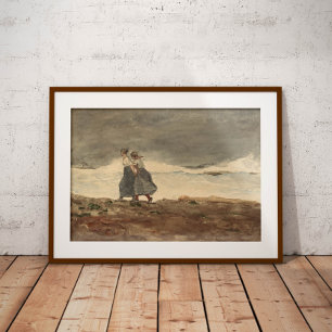 Two sisters walking by the sea poster
