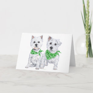 Two Sitting Westies on St Patricks Day Card