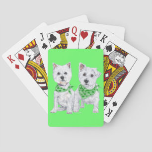 Two Sitting Westies on St Patricks Day Playing Cards