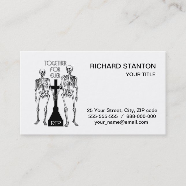 Two skeletons in love business card (Front)