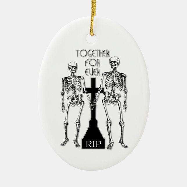 Two skeletons in love ceramic ornament (Front)