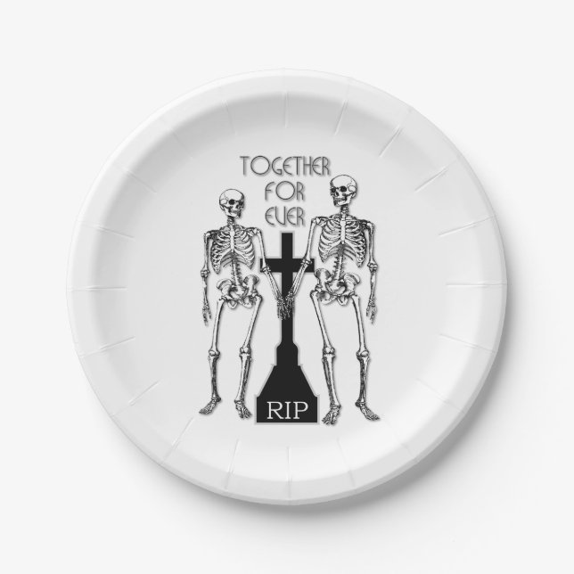 Two skeletons in love paper plate (Front)