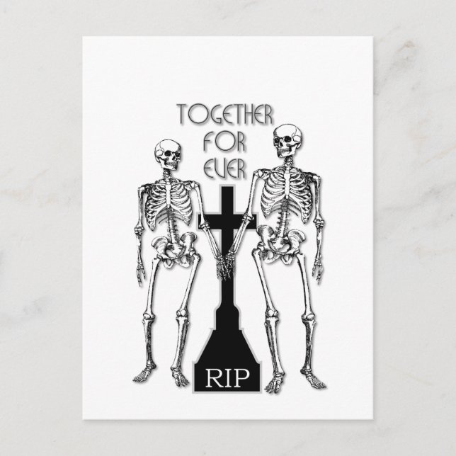 Two skeletons in love postcard (Front)