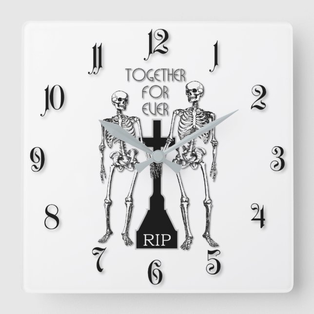 Two skeletons in love square wall clock (Front)