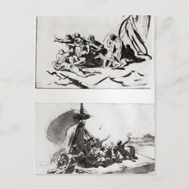 Two sketches for The Raft of the Medusa, c.1819 Postcard (Front)